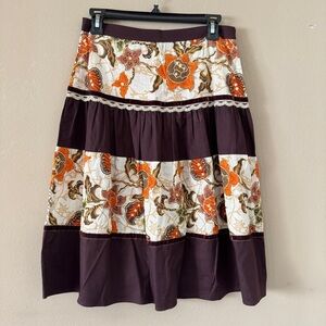 Vintage 90's Ethnic Floral Printed Tiered Flare Skirt Size S